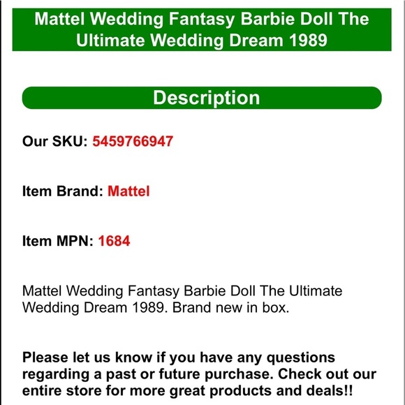 Vintage 1989 Mattel Wedding Fantasy Barbie NRFBNIB - Picture 9 of 11